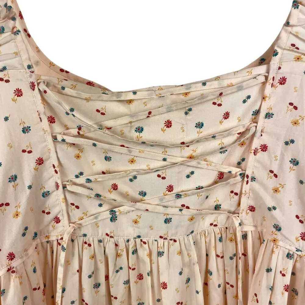 Christy Dawn The Adele Floral Lace Up Dress Carnelian Aster Garden Peach Size L - Picture 7 of 9